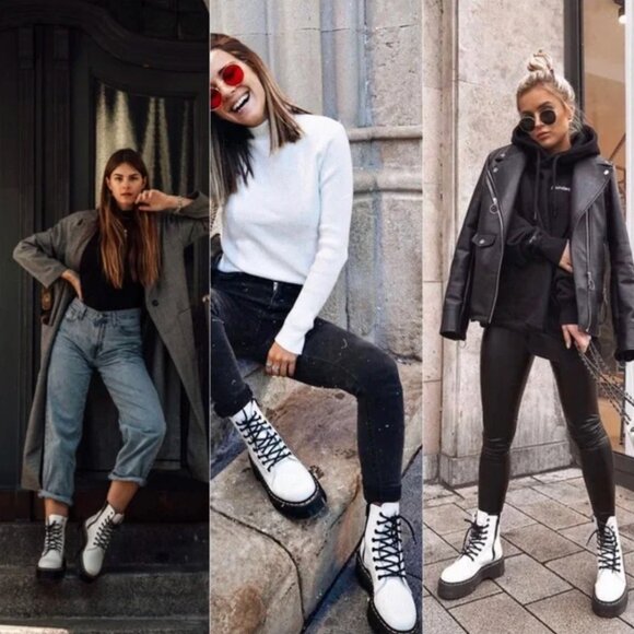 Dr Doc Martens Jadon Smooth Leather Platform Lace Up Zip Combat Boots 7 - Picture 7 of 8